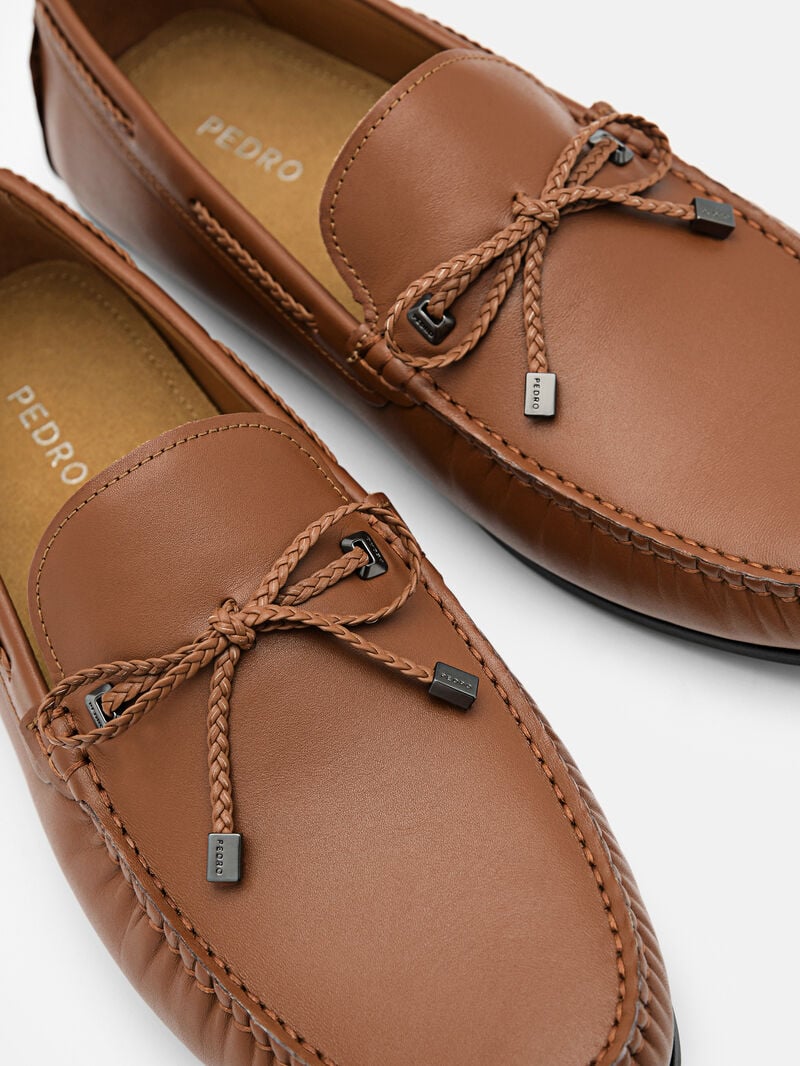 Pedro Leather Bow Men Moccasins Cognac | Q9Q-1757