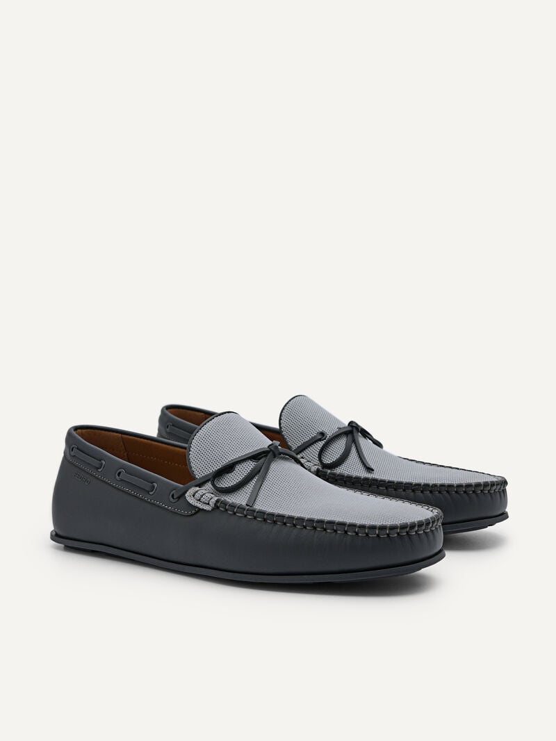 Pedro Leather Bow Men Moccasins Dark Grey | Q9Q-1760