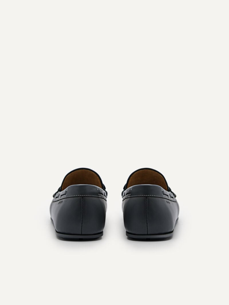 Pedro Leather Bow Men Moccasins Dark Grey | Q9Q-1760