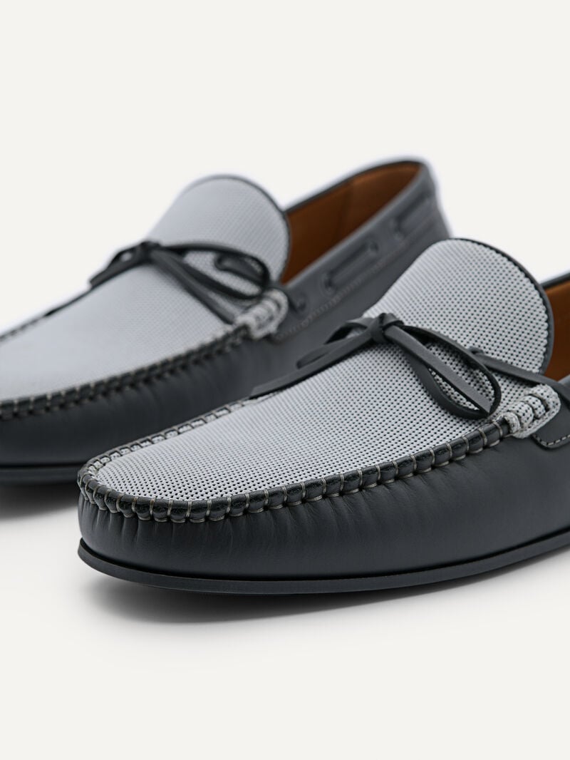 Pedro Leather Bow Men Moccasins Dark Grey | Q9Q-1760