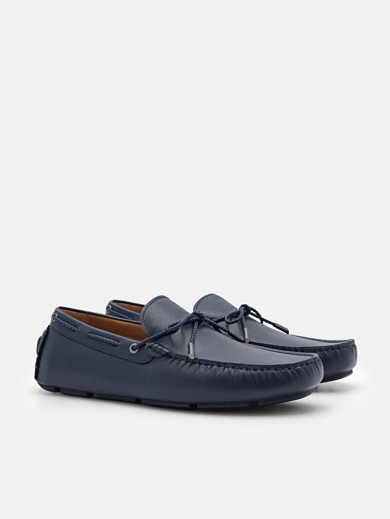 Pedro Leather Bow Men Moccasins Navy | Q9Q-1755