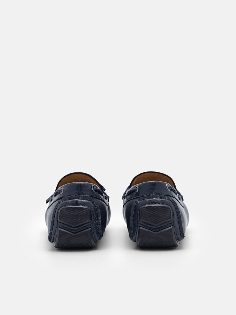 Pedro Leather Bow Men Moccasins Navy | Q9Q-1755