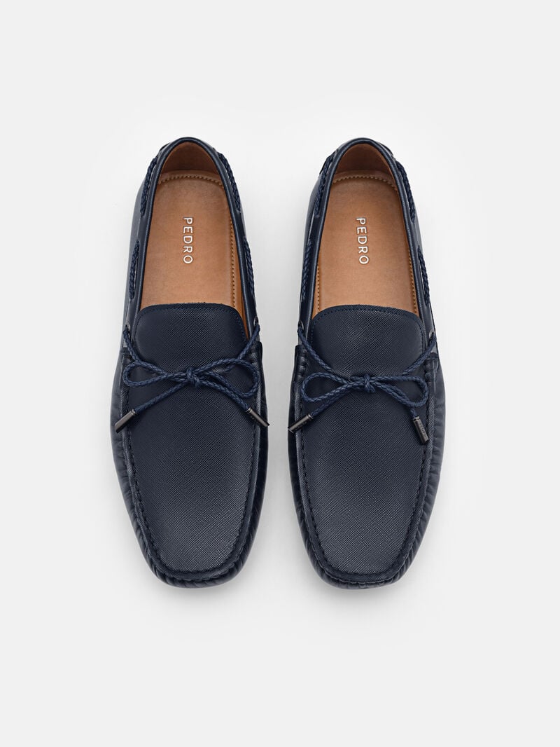 Pedro Leather Bow Men Moccasins Navy | Q9Q-1755