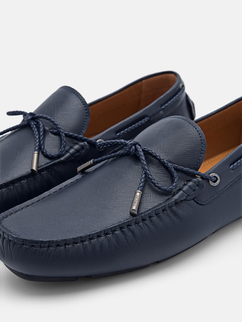 Pedro Leather Bow Men Moccasins Navy | Q9Q-1755