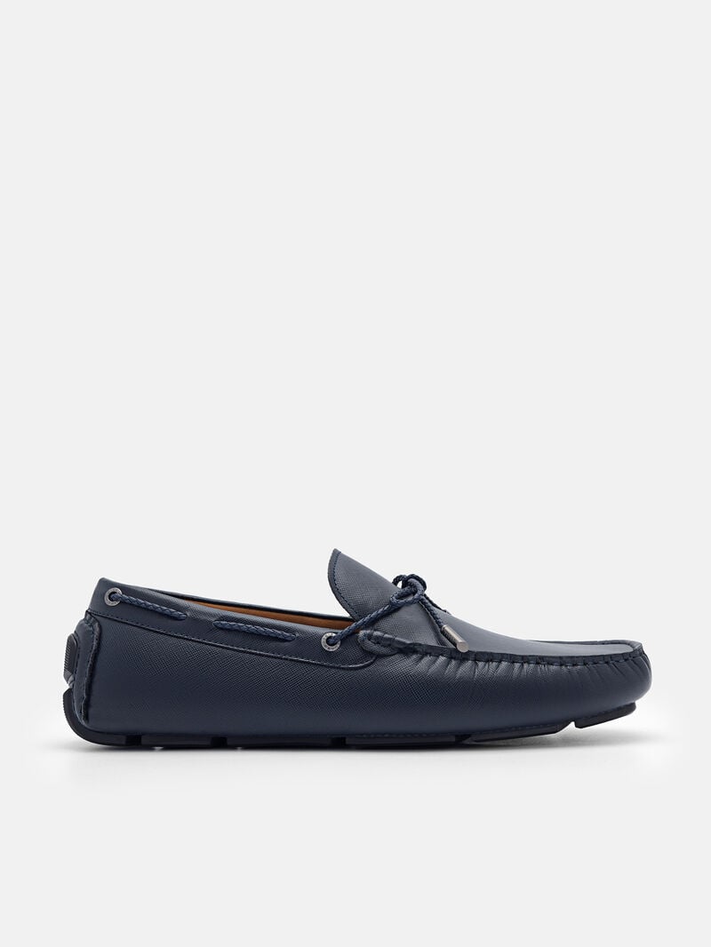 Pedro Leather Bow Men Moccasins Navy | Q9Q-1755
