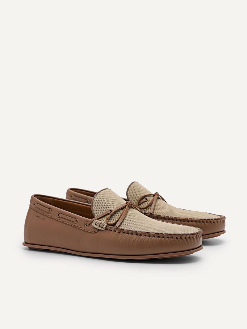Pedro Leather Bow Moccasins Men Loafers Camel | Q9Q-1752