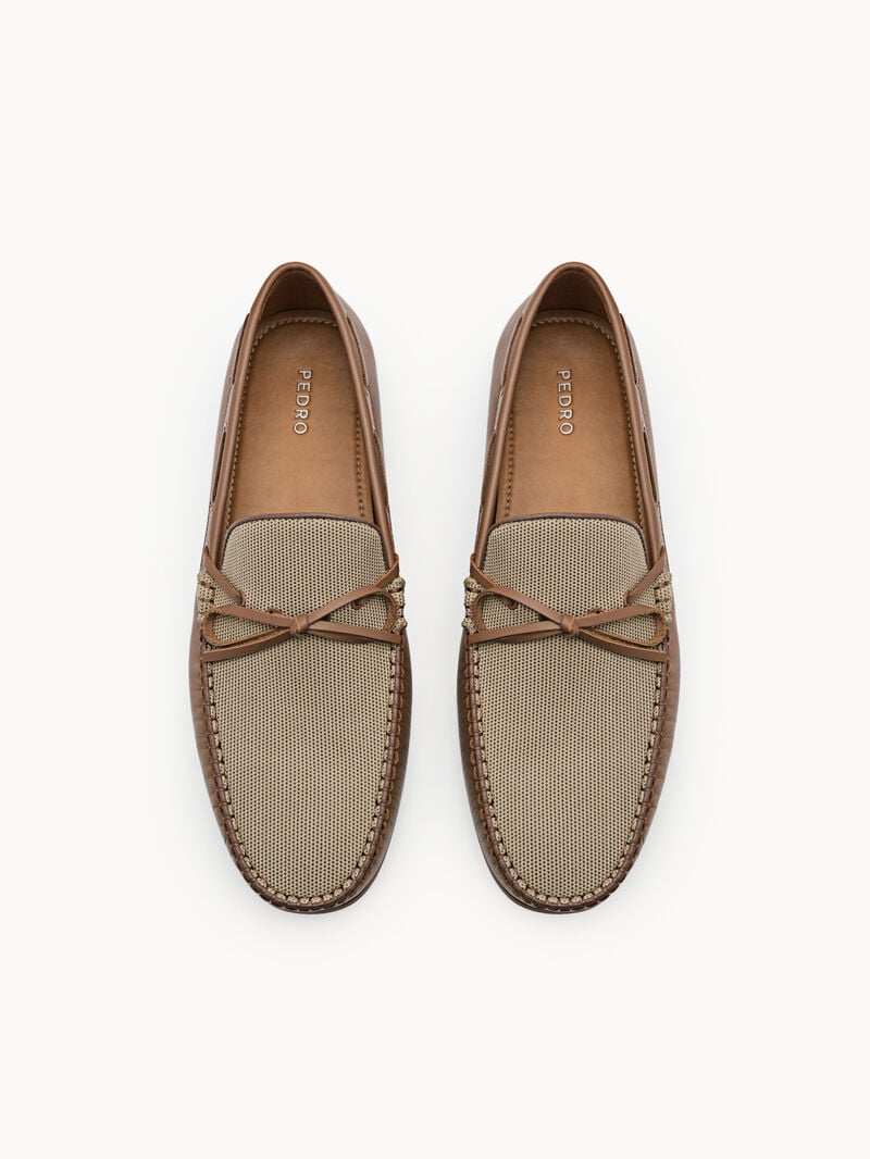 Pedro Leather Bow Moccasins Men Loafers Camel | Q9Q-1752