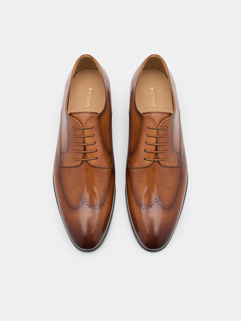 Pedro Leather Brogue Men Derby Shoes Cognac | Q9Q-1748