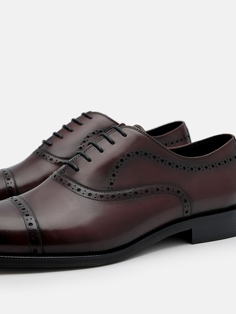 Pedro Leather Brogue Men Oxford Shoes Wine | Q9Q-1746