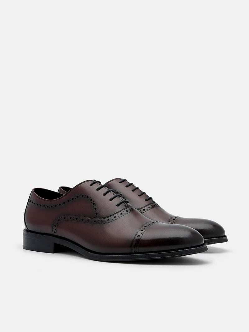 Pedro Leather Brogue Oxford Shoes Men Lace Up Shoes Wine | Q9Q-1743