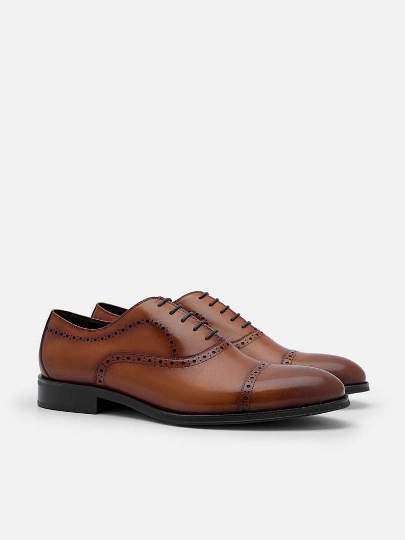 Pedro Leather Brogue Oxford Shoes Men Lace Up Shoes Cognac | Q9Q-1742