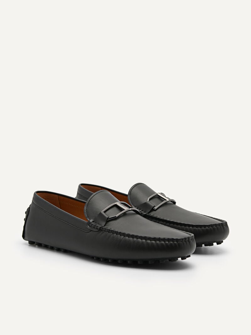 Pedro Leather Buckle Men Moccasins Black | Q9Q-1735
