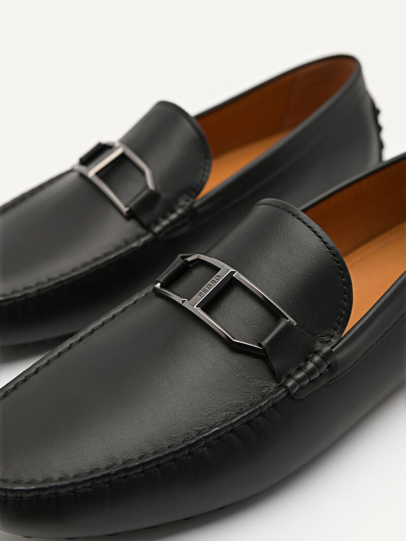 Pedro Leather Buckle Men Moccasins Black | Q9Q-1735
