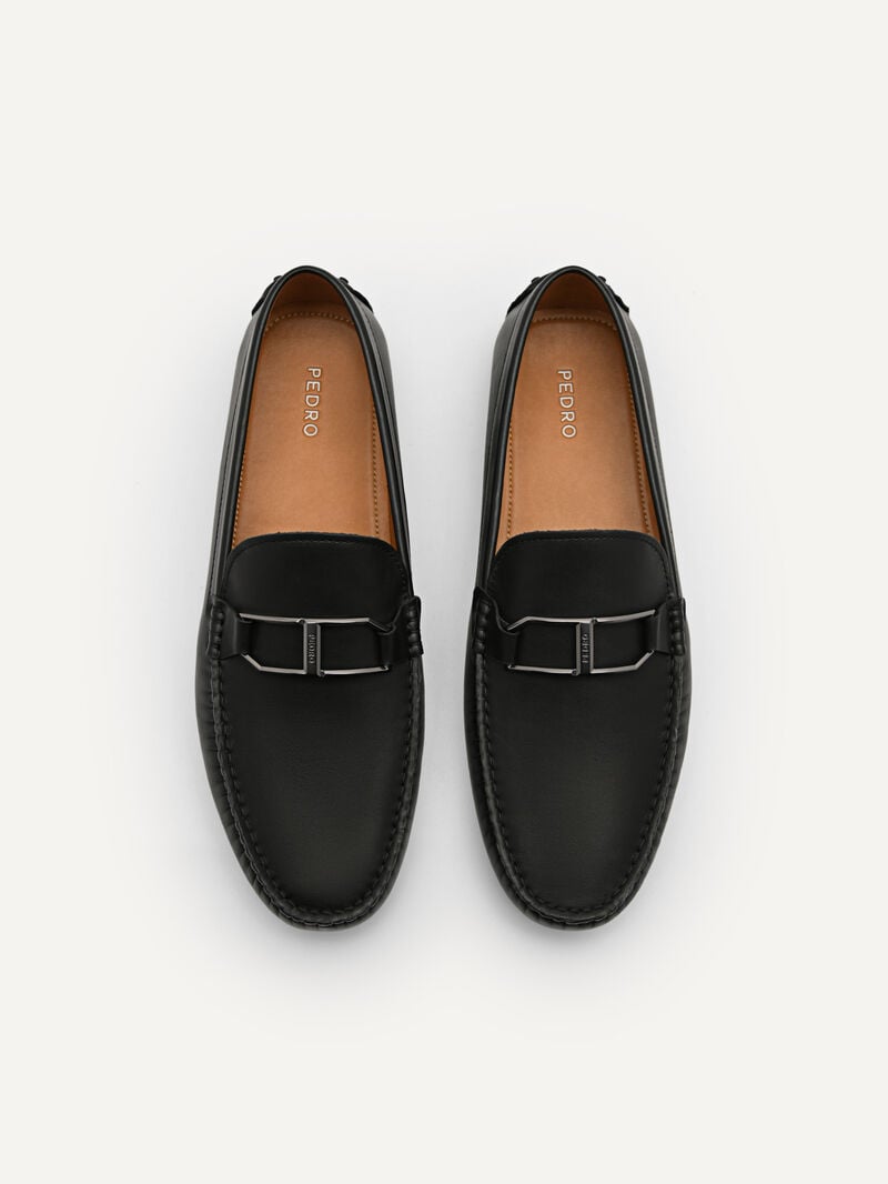 Pedro Leather Buckle Men Moccasins Black | Q9Q-1735