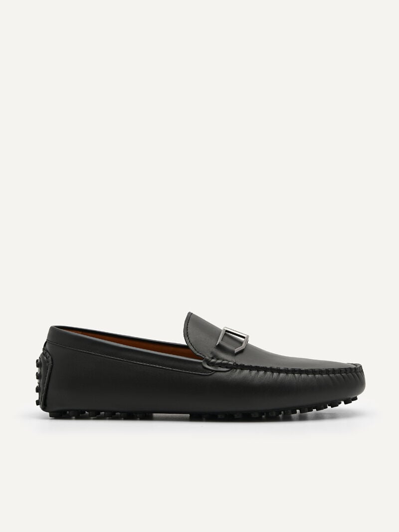 Pedro Leather Buckle Men Moccasins Black | Q9Q-1735