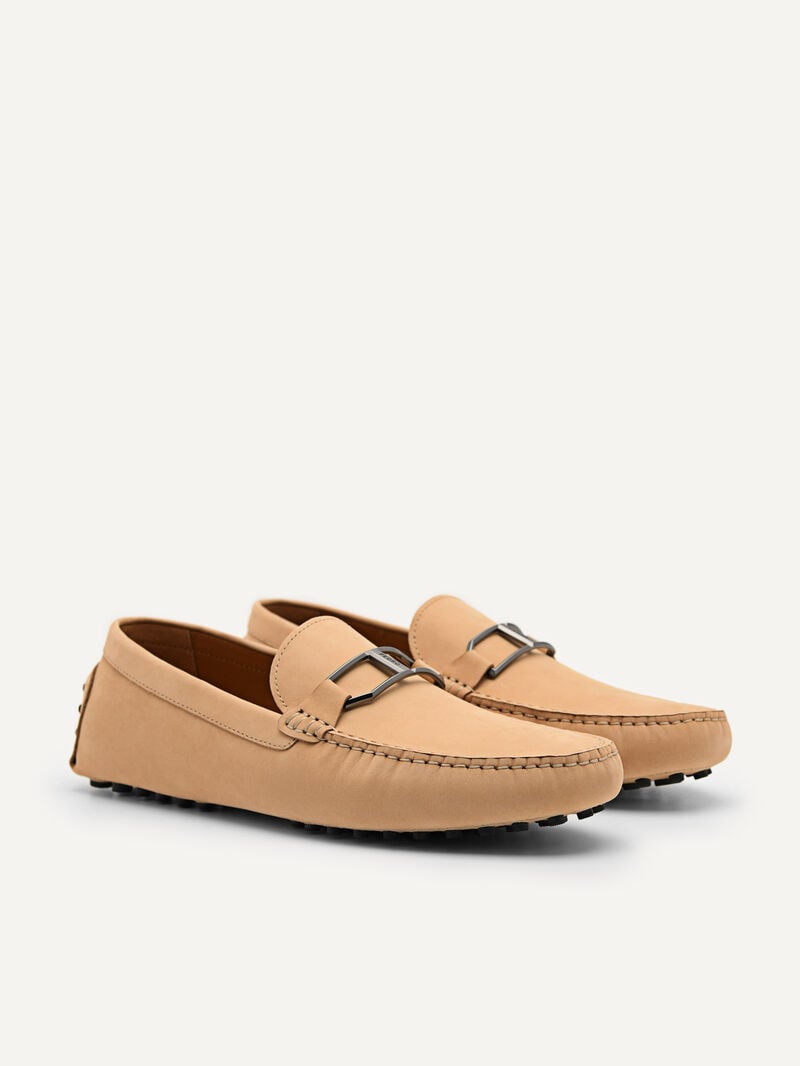 Pedro Leather Buckle Men Moccasins Sand | Q9Q-1738