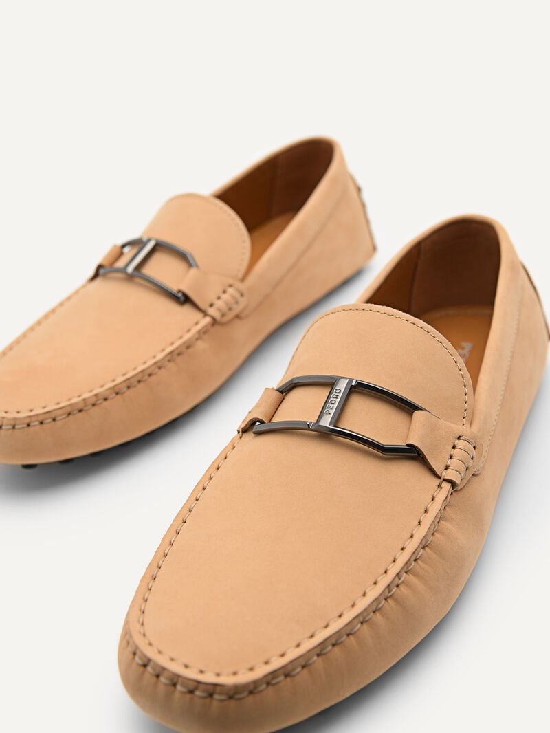 Pedro Leather Buckle Men Moccasins Sand | Q9Q-1738