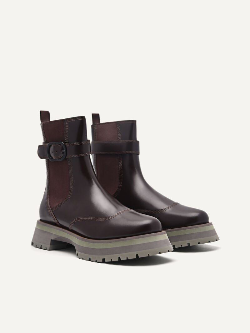 Pedro Leather Buckled Boots Women Chelsea Boots Dark Brown | Q9Q-1351