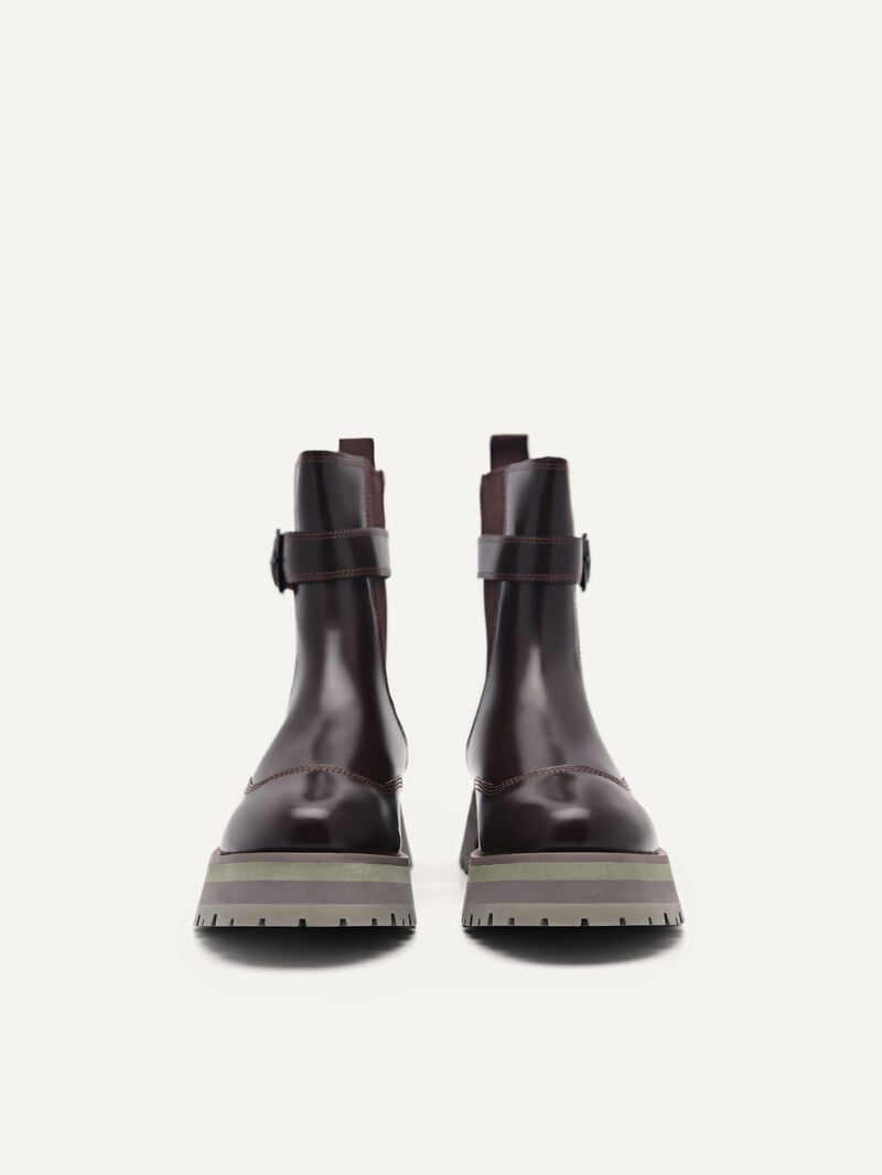 Pedro Leather Buckled Boots Women Chelsea Boots Dark Brown | Q9Q-1351