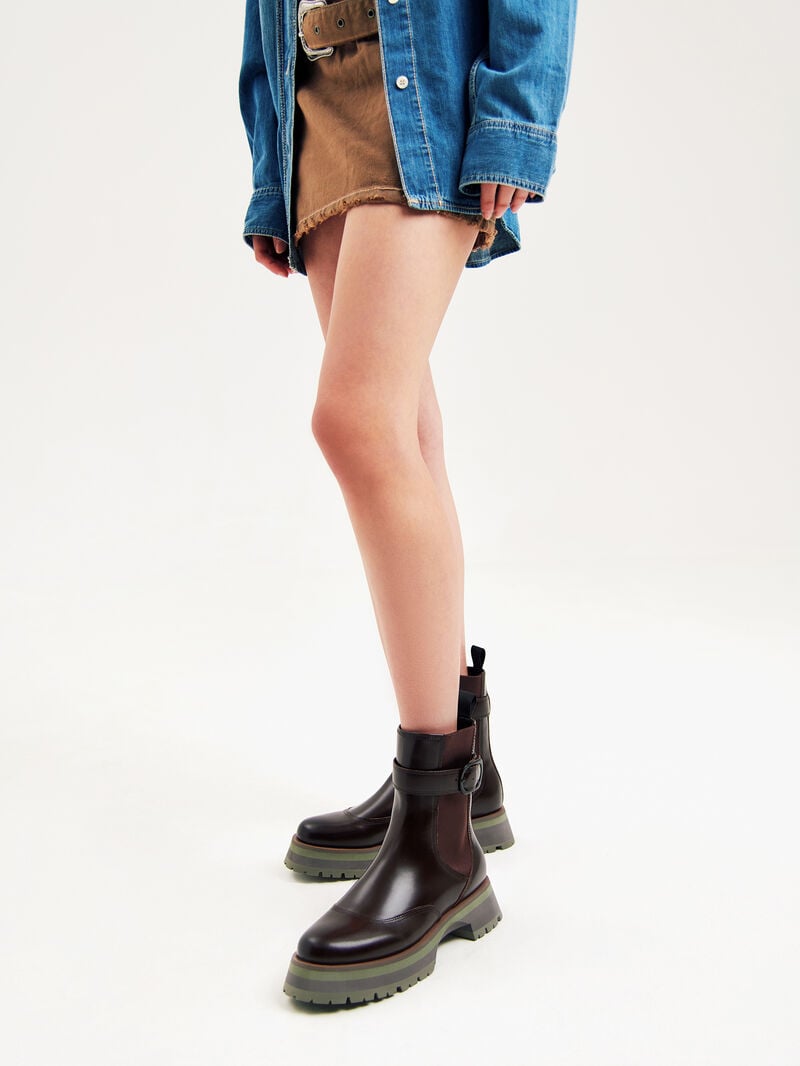 Pedro Leather Buckled Boots Women Chelsea Boots Dark Brown | Q9Q-1351