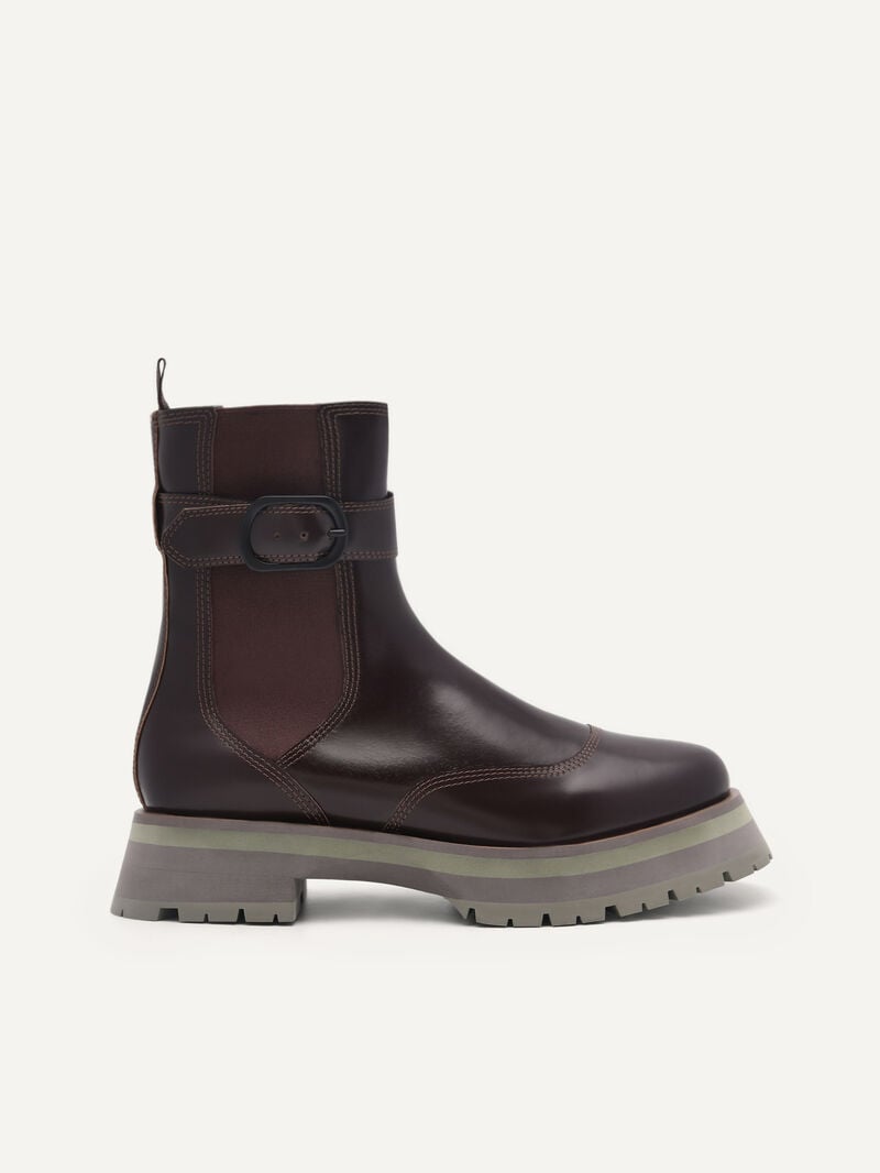 Pedro Leather Buckled Boots Women Chelsea Boots Dark Brown | Q9Q-1351