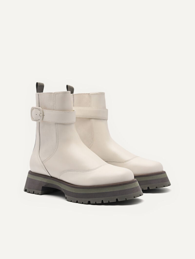 Pedro Leather Buckled Boots Women Chelsea Boots Chalk | Q9Q-1350