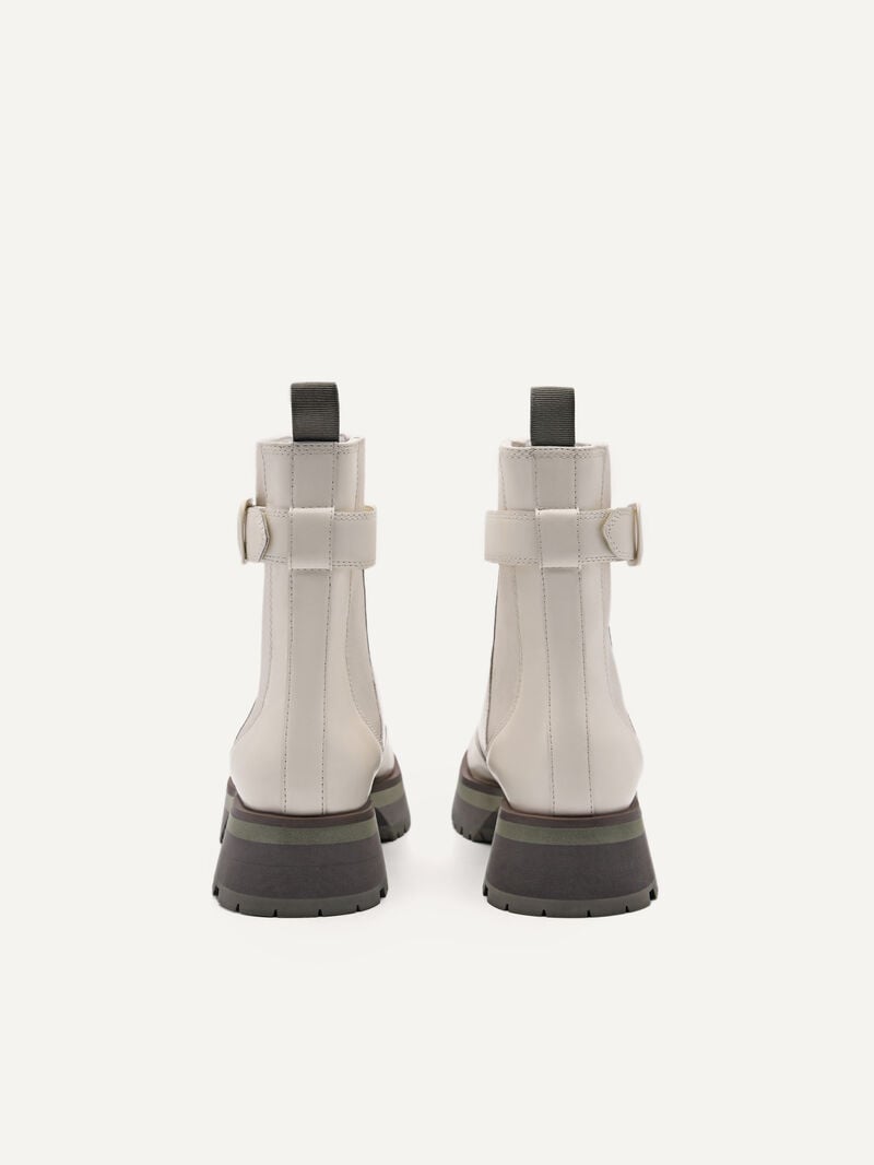 Pedro Leather Buckled Boots Women Chelsea Boots Chalk | Q9Q-1350
