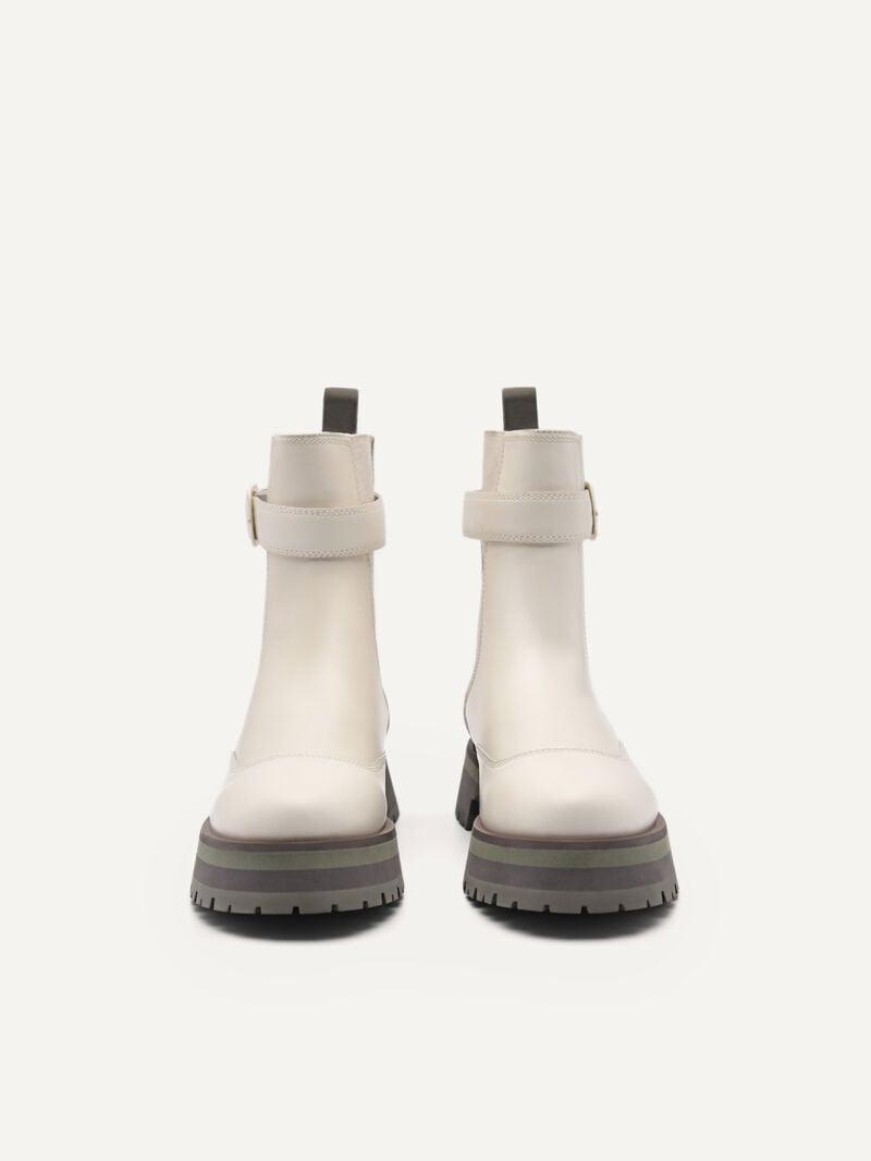 Pedro Leather Buckled Boots Women Chelsea Boots Chalk | Q9Q-1350