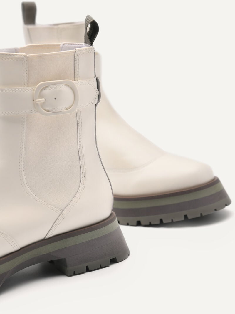 Pedro Leather Buckled Boots Women Chelsea Boots Chalk | Q9Q-1350