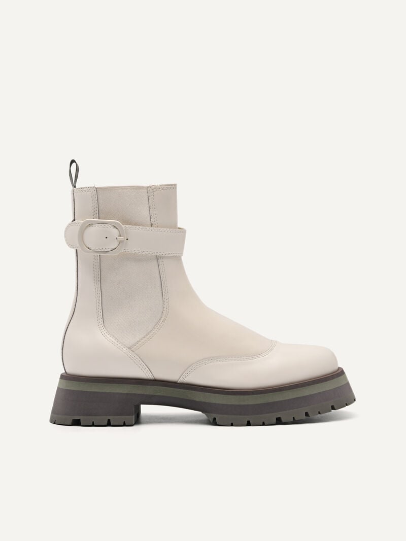 Pedro Leather Buckled Boots Women Chelsea Boots Chalk | Q9Q-1350
