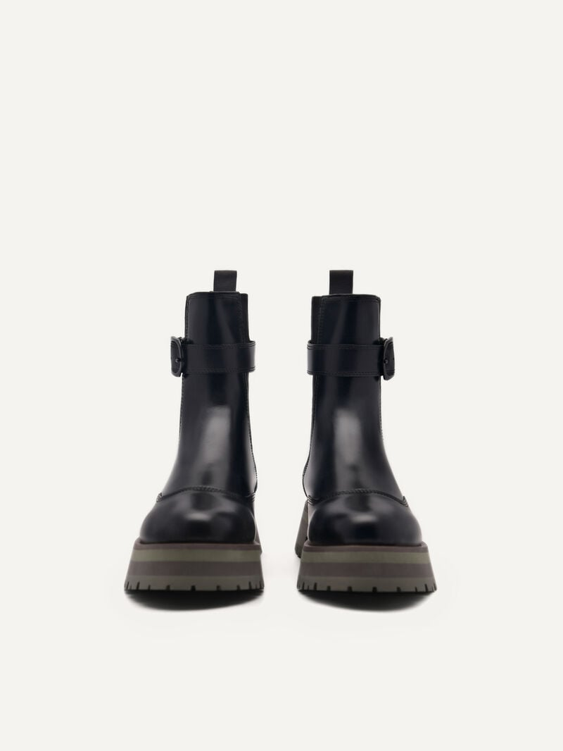 Pedro Leather Buckled Boots Women Chelsea Boots Black | Q9Q-1349