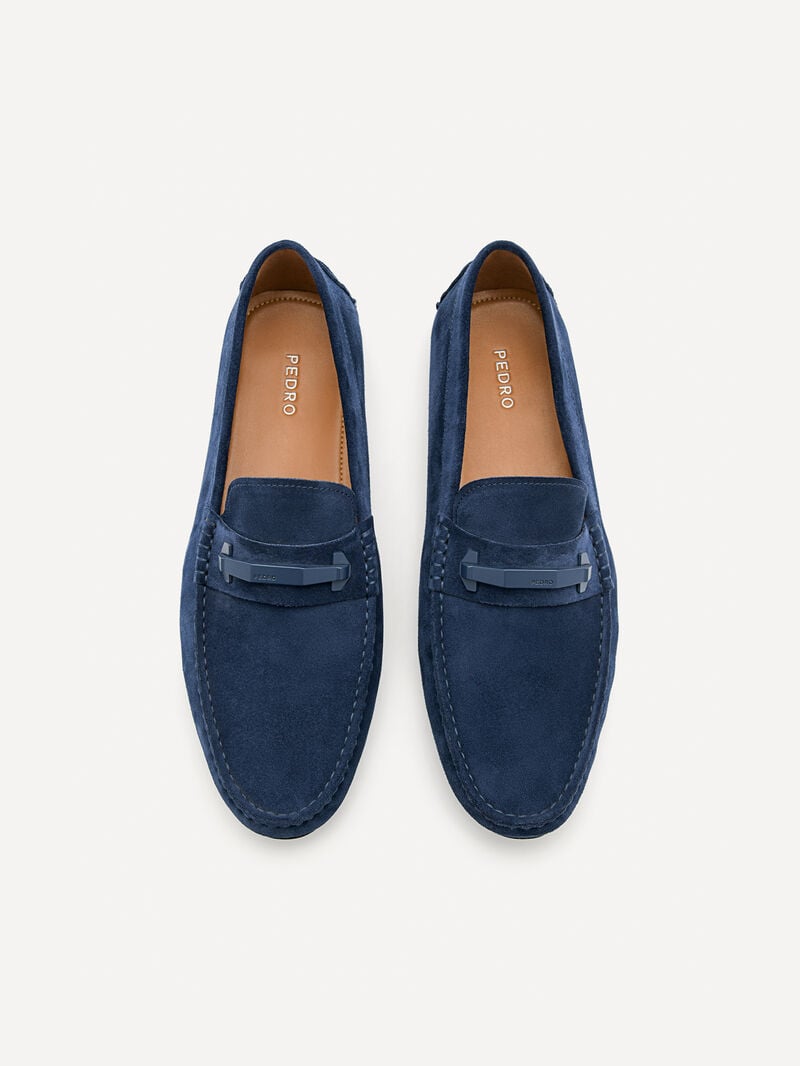 Pedro Leather Hardware Men Moccasins Navy | Q9Q-1727
