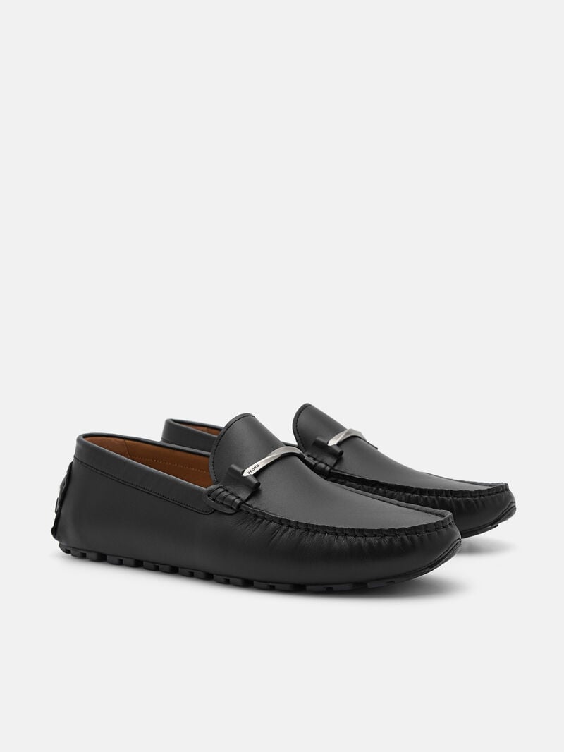 Pedro Leather Horsebit Men Moccasins Black | Q9Q-2503