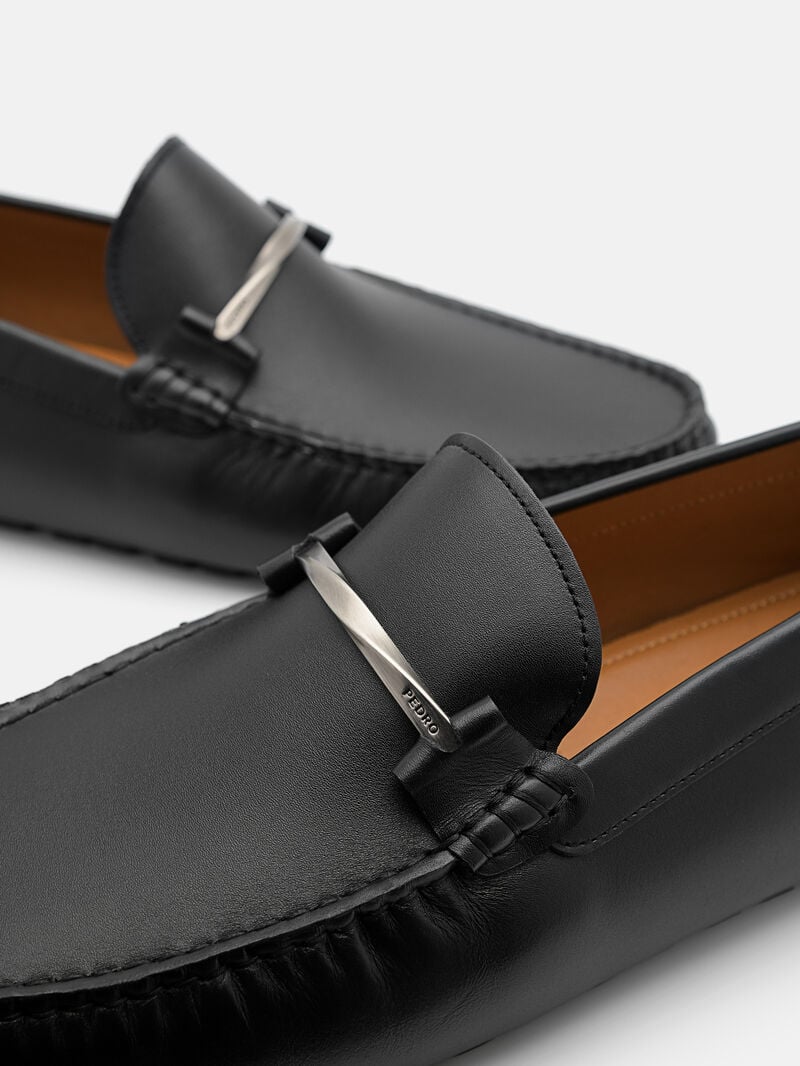 Pedro Leather Horsebit Men Moccasins Black | Q9Q-2503