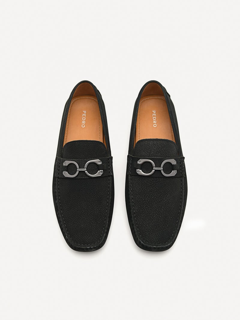 Pedro Leather Horsebit Men Moccasins Black | Q9Q-2500
