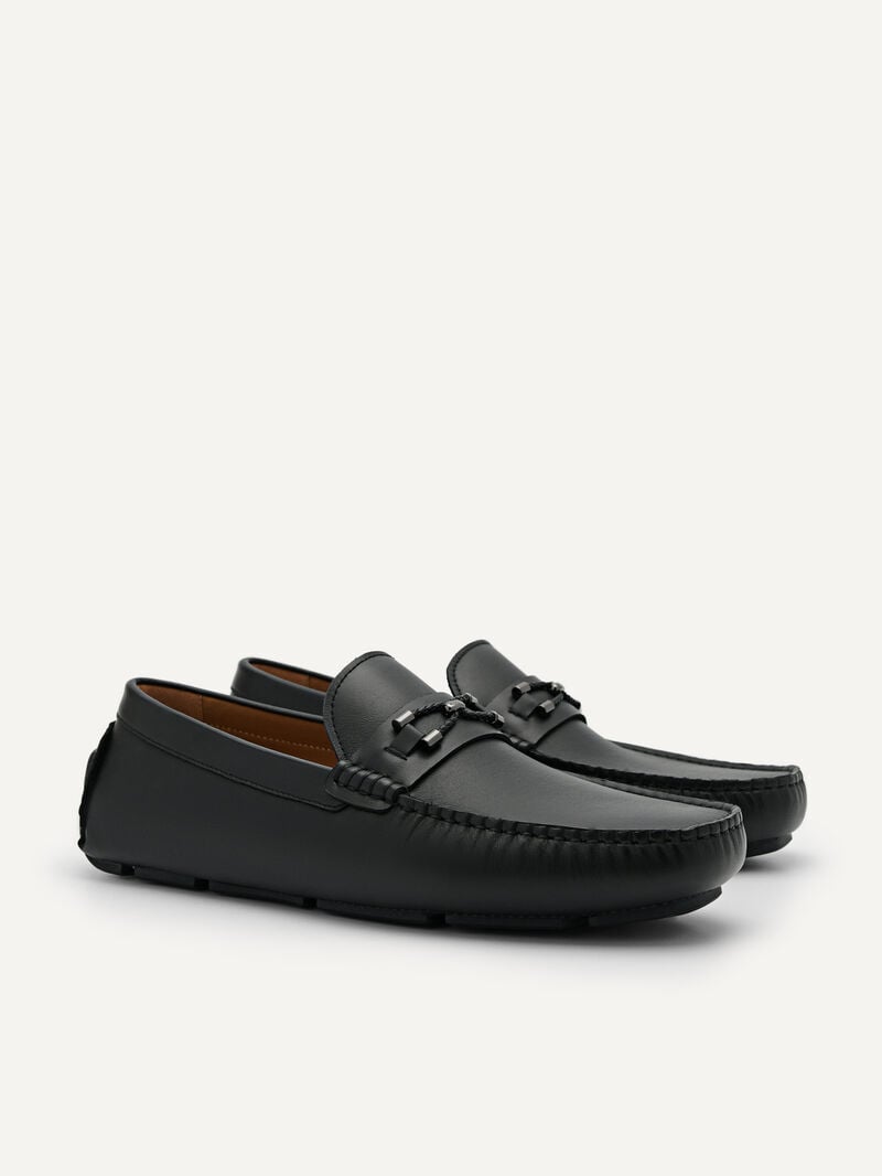 Pedro Leather Horsebit Men Moccasins Black | Q9Q-2497