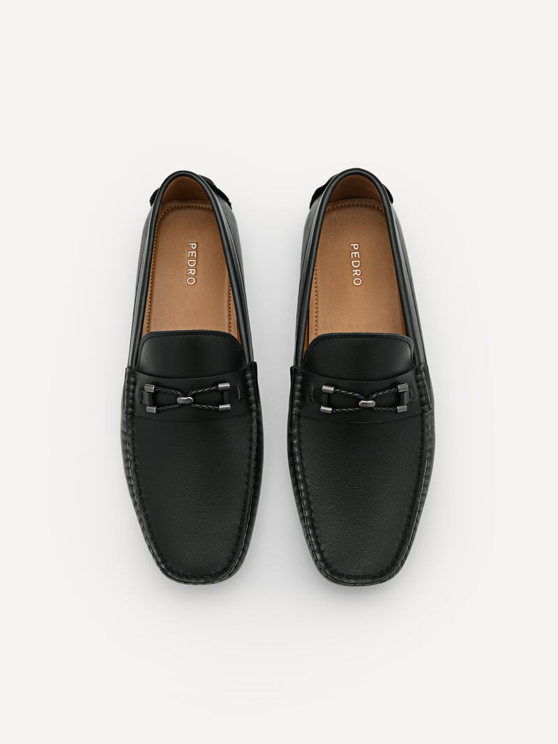 Pedro Leather Horsebit Men Moccasins Black | Q9Q-2497