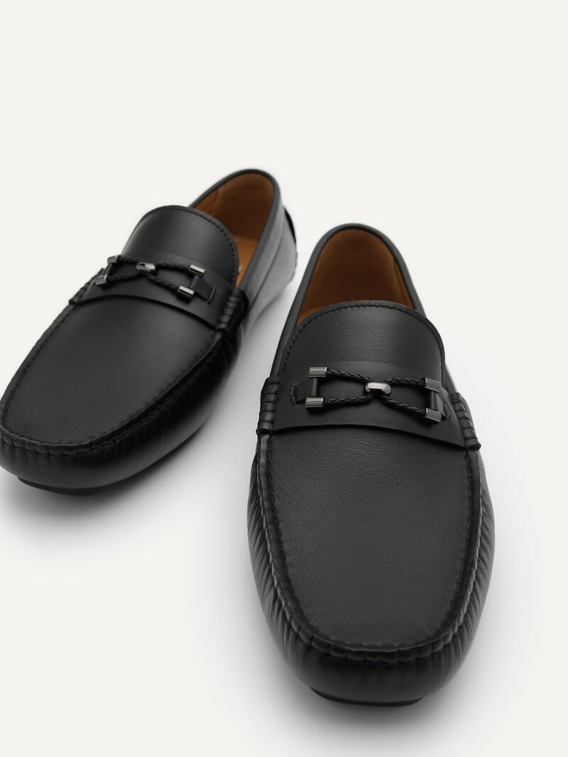 Pedro Leather Horsebit Men Moccasins Black | Q9Q-2497