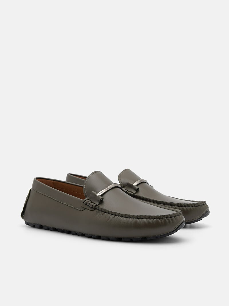 Pedro Leather Horsebit Men Moccasins Military Green | Q9Q-2505