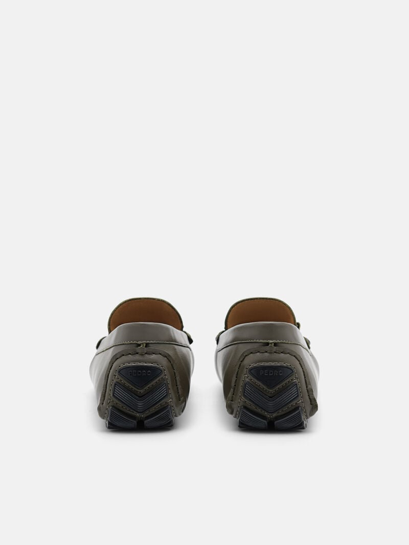 Pedro Leather Horsebit Men Moccasins Military Green | Q9Q-2505