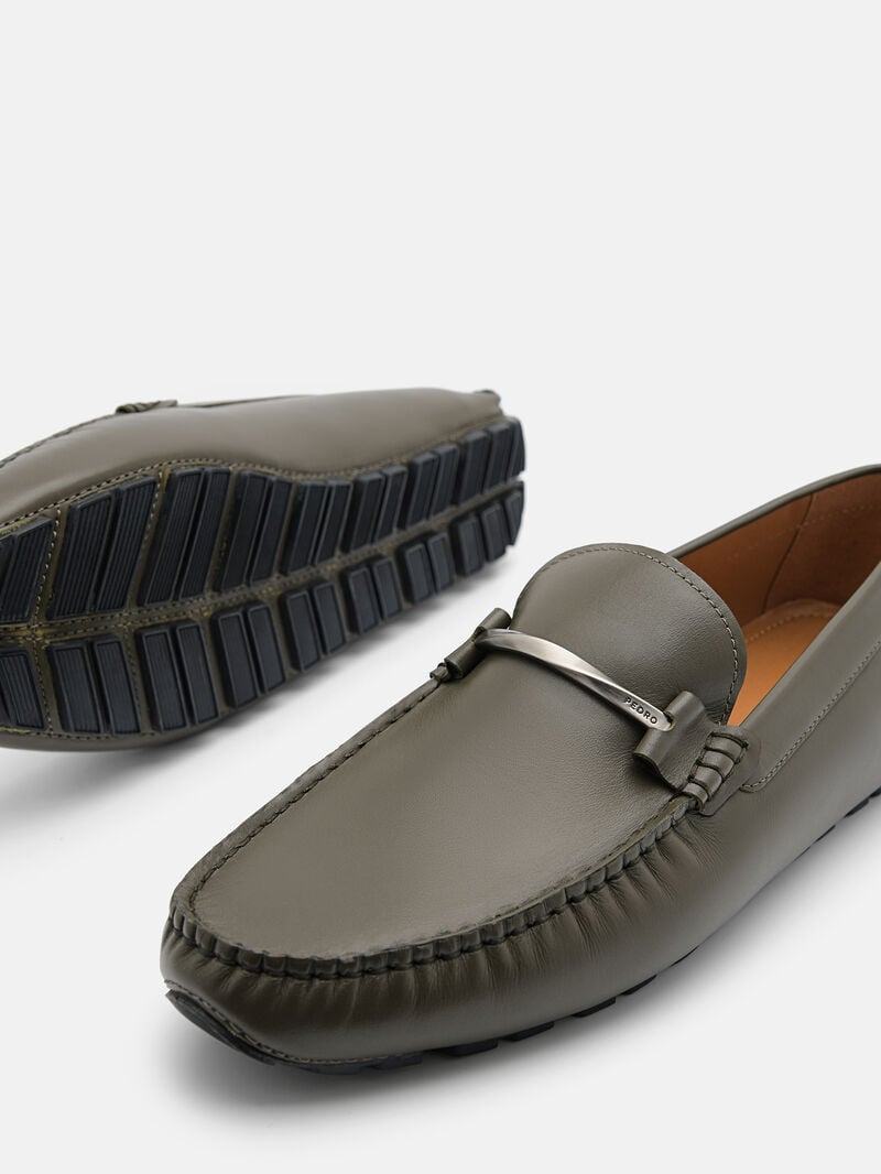 Pedro Leather Horsebit Men Moccasins Military Green | Q9Q-2505