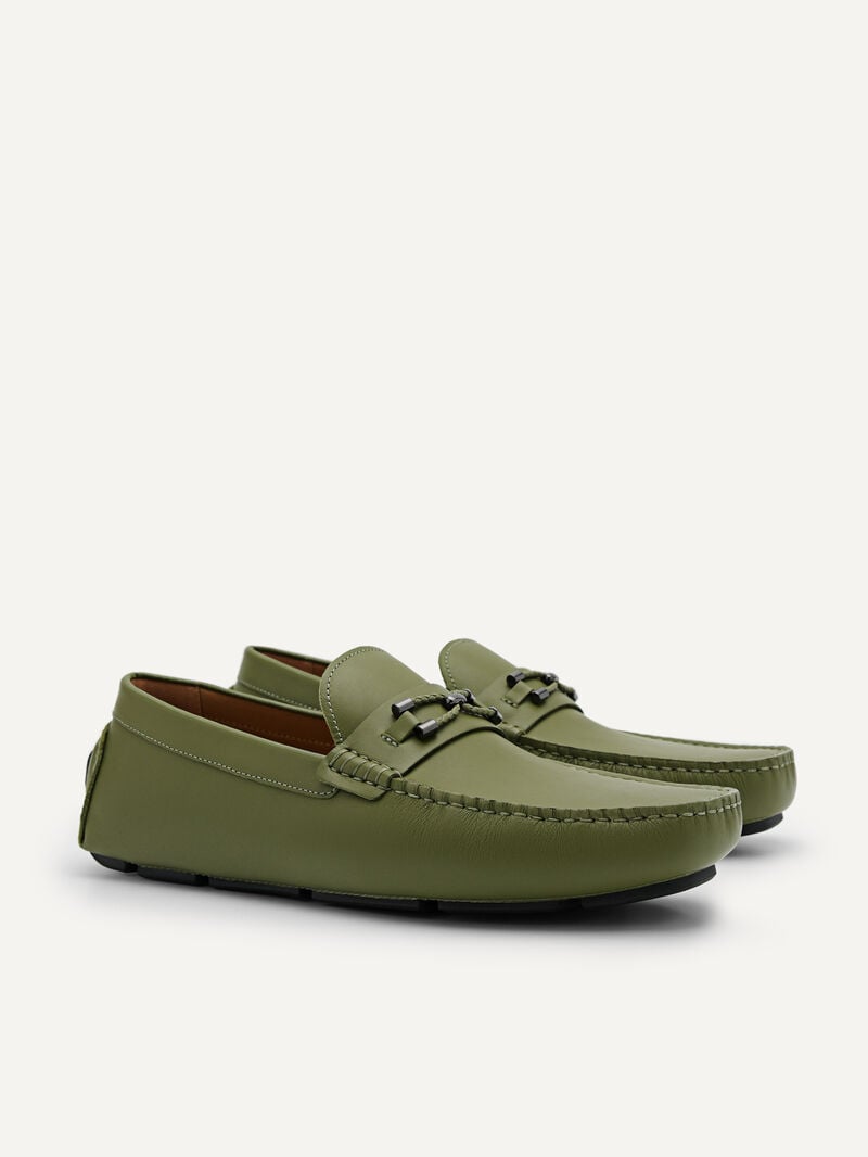 Pedro Leather Horsebit Men Moccasins Military Green | Q9Q-2499
