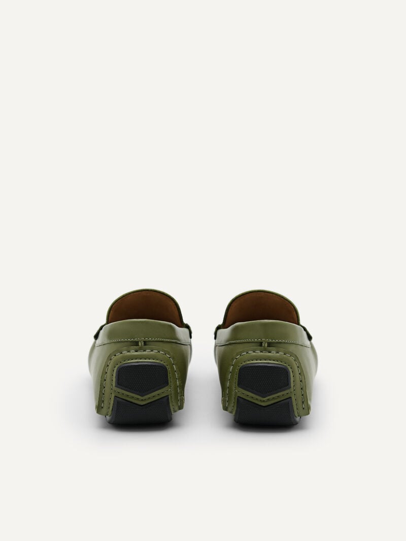 Pedro Leather Horsebit Men Moccasins Military Green | Q9Q-2499