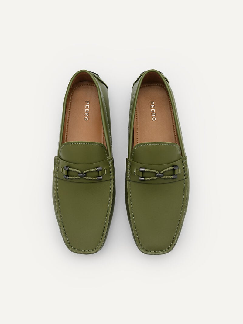 Pedro Leather Horsebit Men Moccasins Military Green | Q9Q-2499