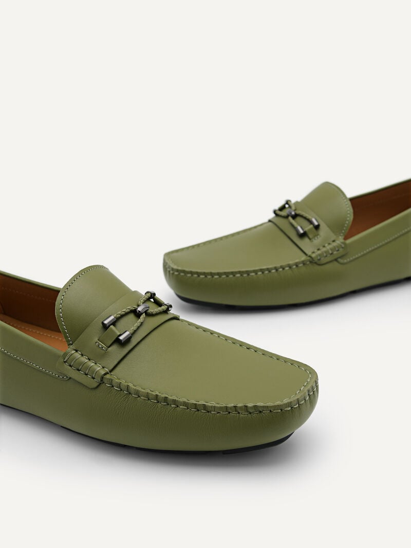 Pedro Leather Horsebit Men Moccasins Military Green | Q9Q-2499