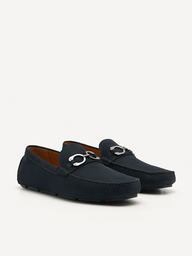 Pedro Leather Horsebit Men Moccasins Navy | Q9Q-2501