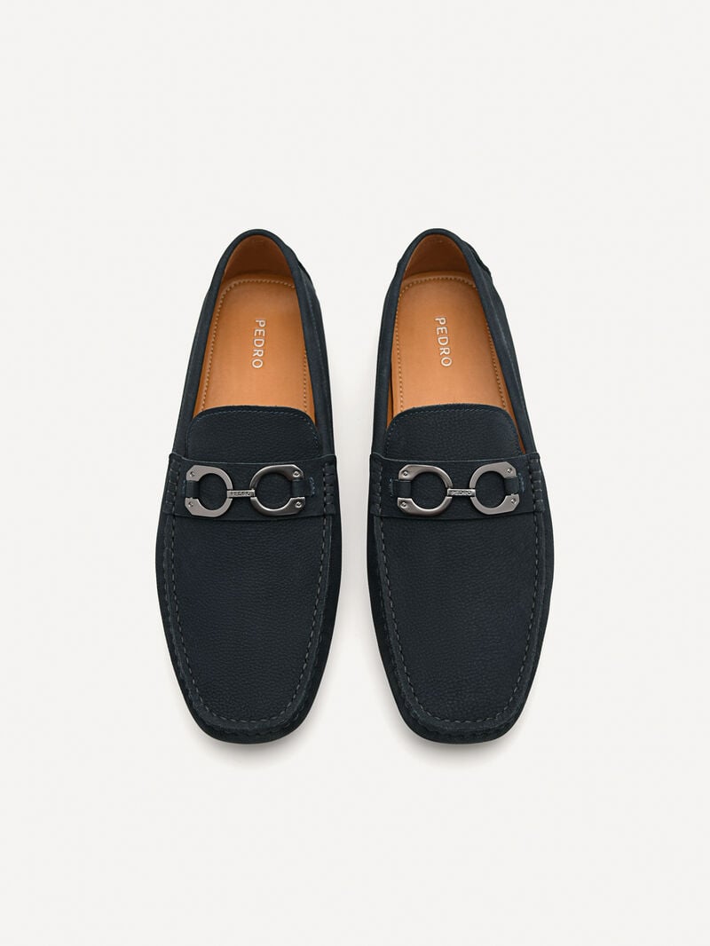 Pedro Leather Horsebit Men Moccasins Navy | Q9Q-2501