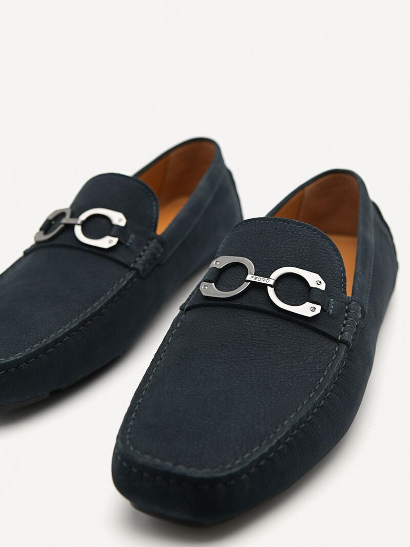 Pedro Leather Horsebit Men Moccasins Navy | Q9Q-2501