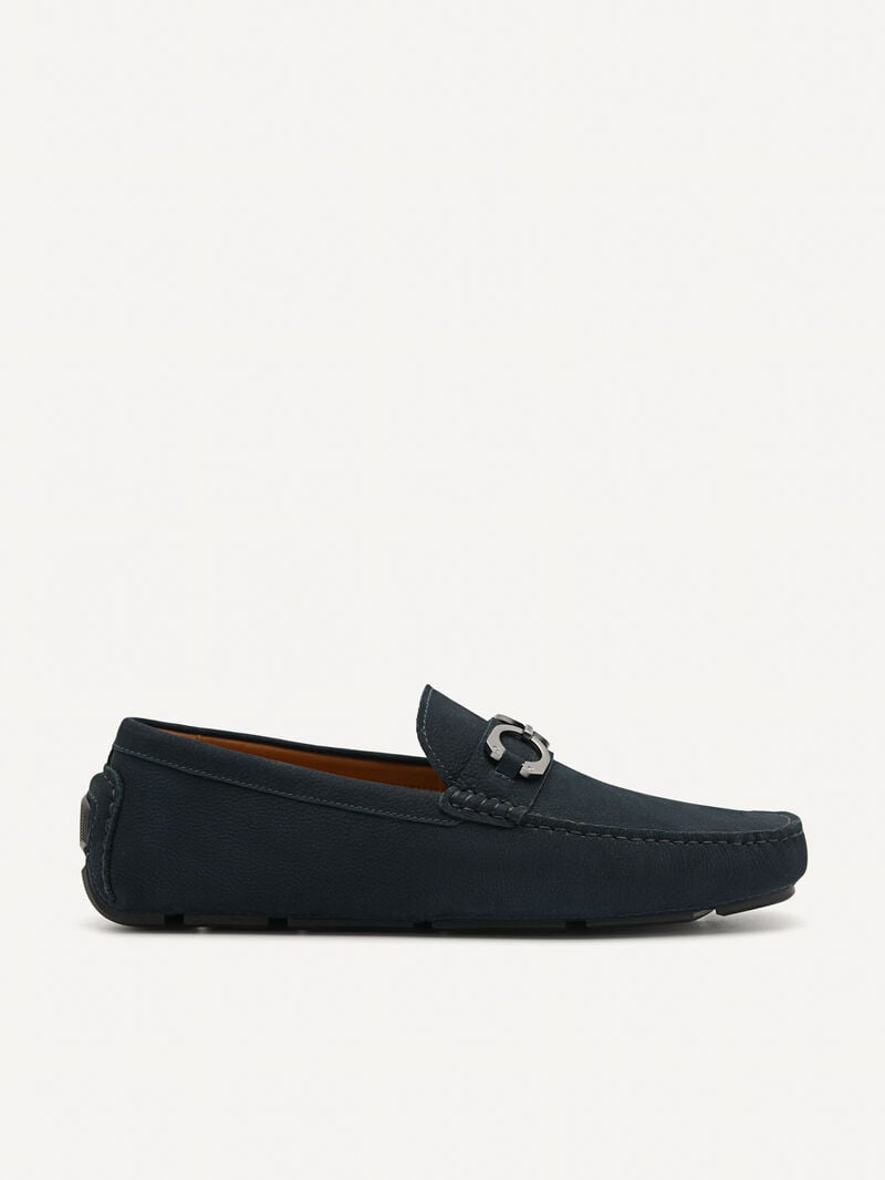 Pedro Leather Horsebit Men Moccasins Navy | Q9Q-2501