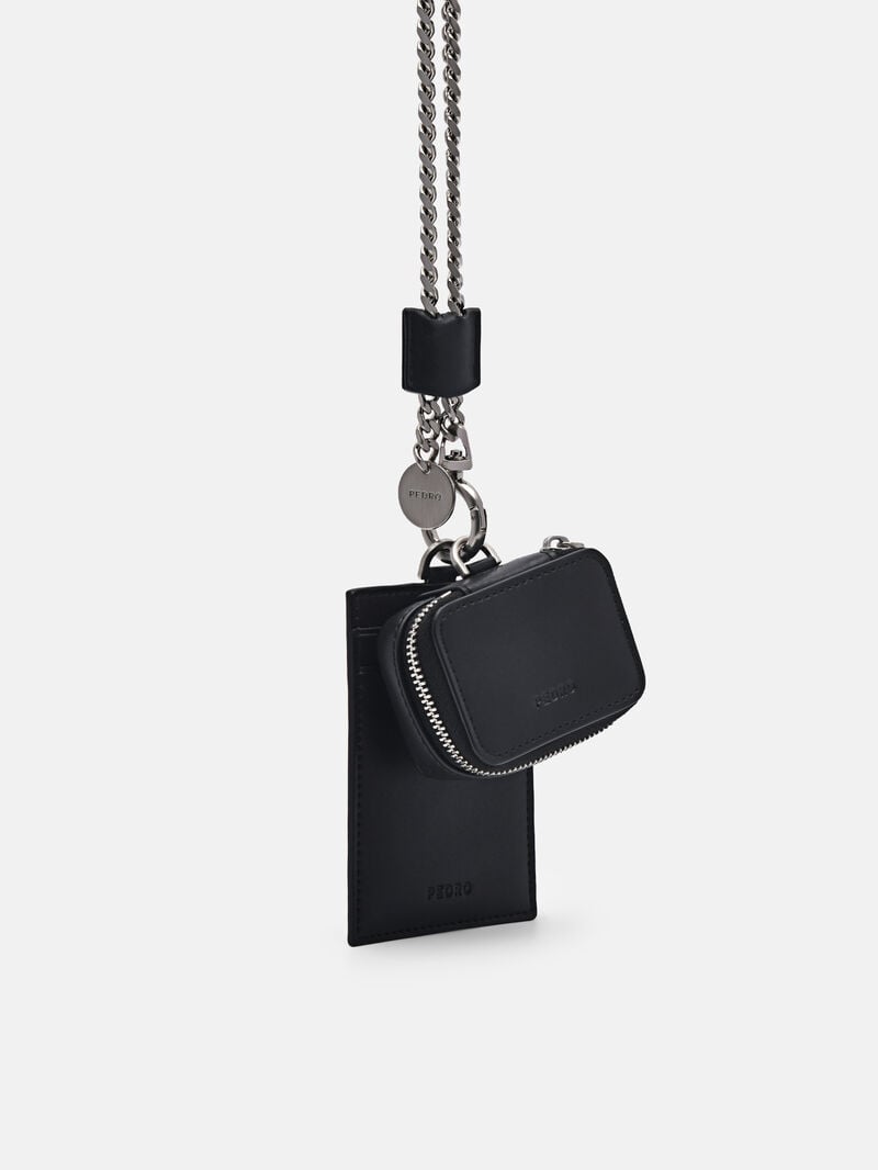 Pedro Leather Lanyard with Women Card Holders Black | Q9Q-959